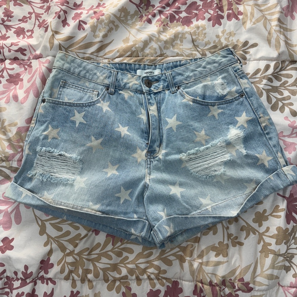 Forever 21 Light Blue Star Jean Shorts